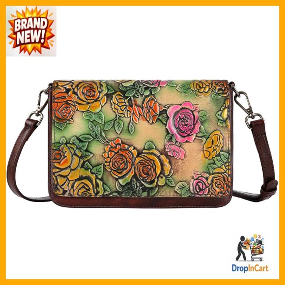 Buy Vintage Floral Hand Painted Leather Organizer Crossbody  Genuine Leather Crossbody Bag Hand Painted Retro Floral Shoulder Bag